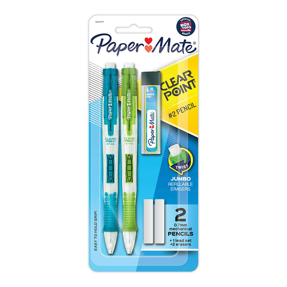 Paper Mate Clearpoint Mechanical Pencils, HB 2 0.7mm, 1 Lead Refill 2 Erasers, Assorted, 2 Ea